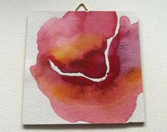 Original Watercolor Abstract Floral Painting - Abstract Flower Watercolor Painting - Pink Orange Floral Art - Abstract Watercolor Floral 4x4