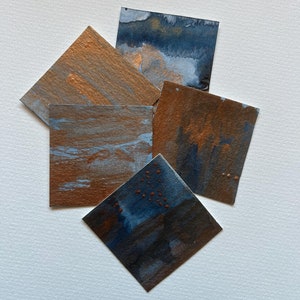 Originele stickers abstracte aquarelkunst - blauwe en gouden stickers aquarel abstracte kunst - originele kunststickers - plakboeksticker 5 sets