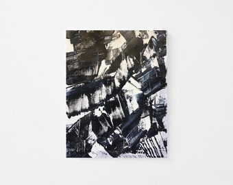 Original Palette-knife Abstract Acrylic Painting on Paper - Textured Black and White Abstract Painting - Modern Black White Abstract Art