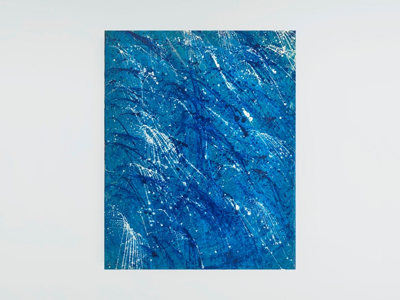 Original Acrylic Abstract Painting on Canvas Blue White Abstract