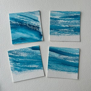 Originele aquarel abstracte blauwe oceaan kunststickers - abstracte aquarel oceaanstickers - originele kunststickers - abstracte oceaanstickers