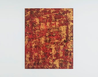 Textured Red and Gold Abstract Oil Painting - Palette Knife Art