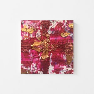 Original Acrylic Abstract Painting - Pink and Gold Abstract Acrylic Painting - Miniature Abstract Painting - Miniature Acrylic Wallart 4&quot;x4&quot;
