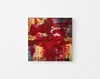 Original Acrylic Textured Abstract Painting on Wood - Textured Acrylic Abstract Art - Miniature Wallart - 4x4 Abstract Acrylic Painting