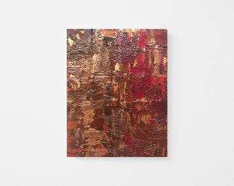 Original Palette-knife Abstract Acrylic Painting on Wood Panel - Textured Acrylic Abstract Painting - Contemporary Red Gold Abstract Art