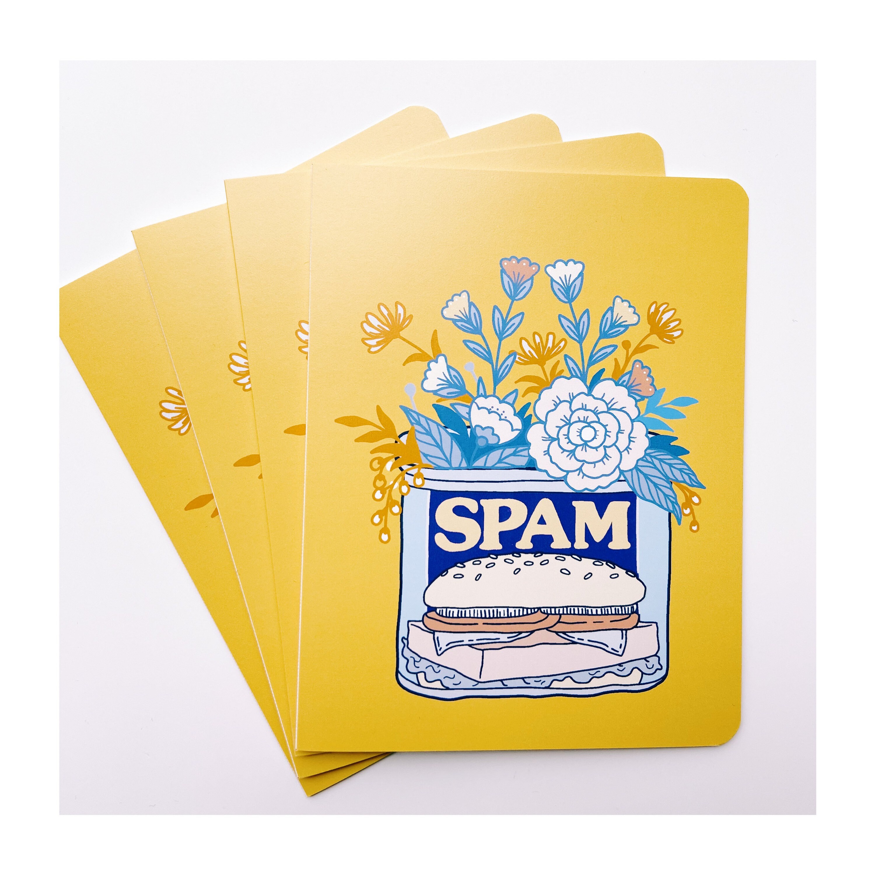 Greeting Cards 4pk spam and flowers
