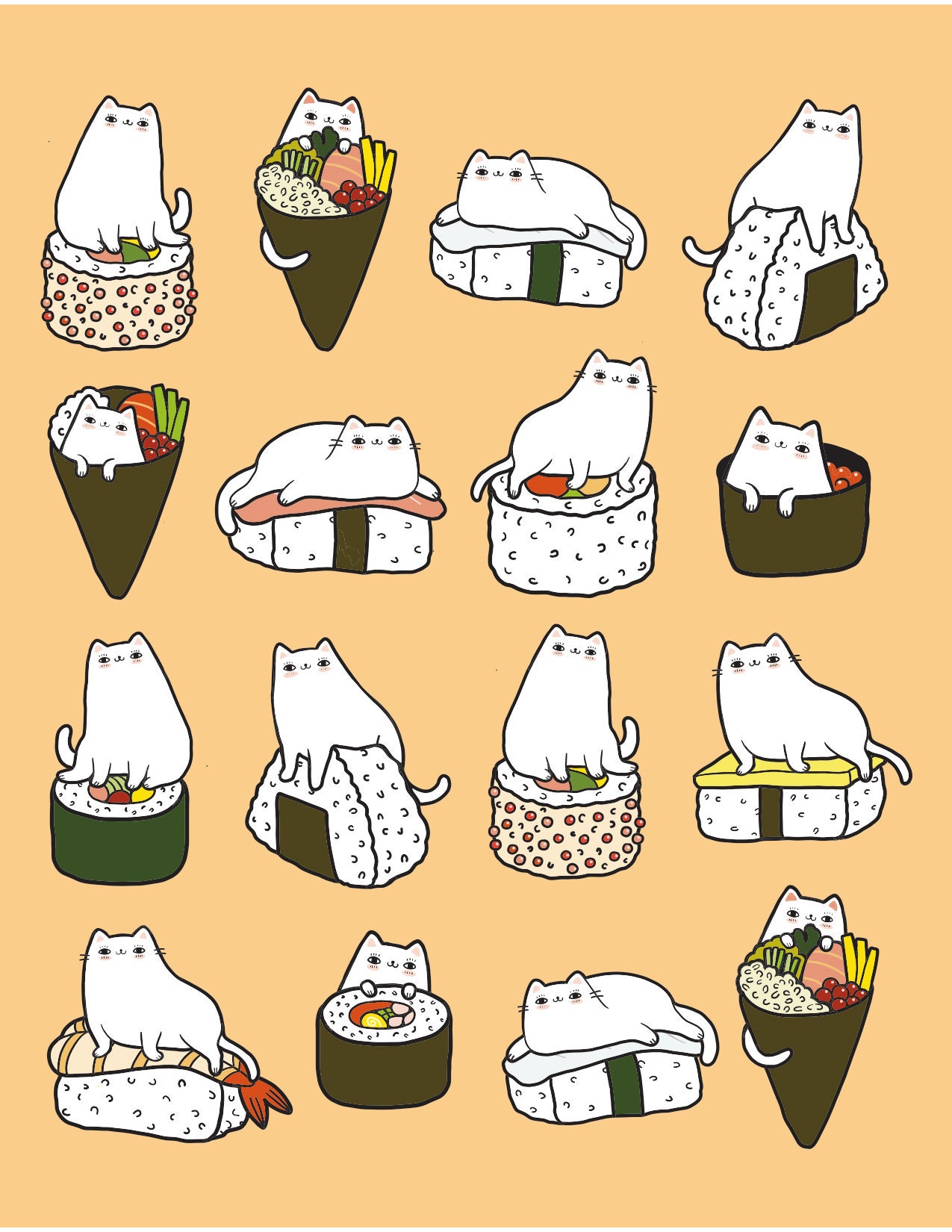 Cartoon Kawaii Sushi Emoji Character Seamless Pattern vrogue.co