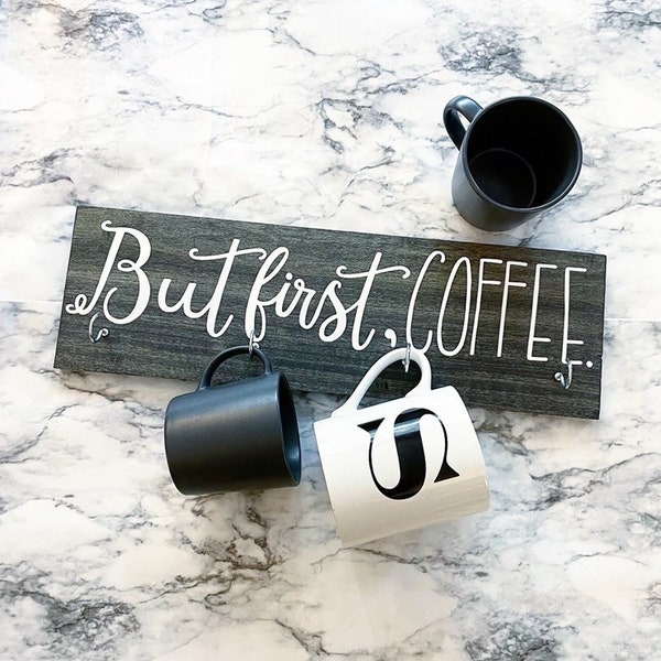 coffee mug hanger | but first, coffee | handmade home decor | wall hanging