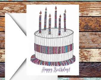 Rosa und lila Feier/Geburtstag Kuchen-Karte - A6
