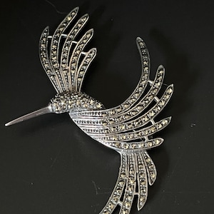 Vintage sterling silver marcasite hummingbird pin brooch