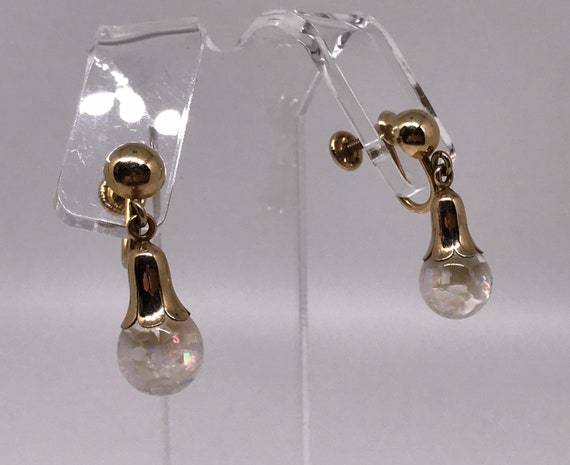 Vintage 12kt gold filled drop floating Opal screw… - image 1