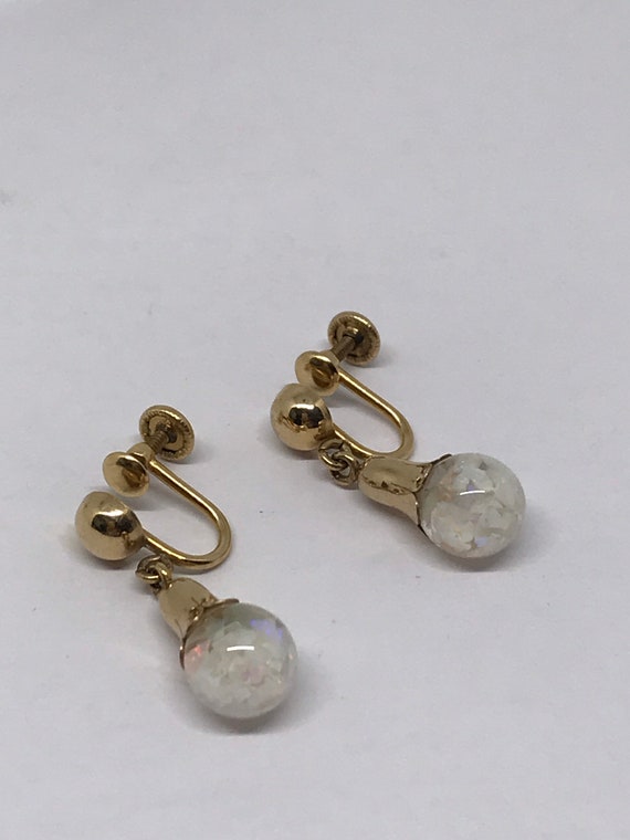Vintage 12kt gold filled drop floating Opal screw… - image 2