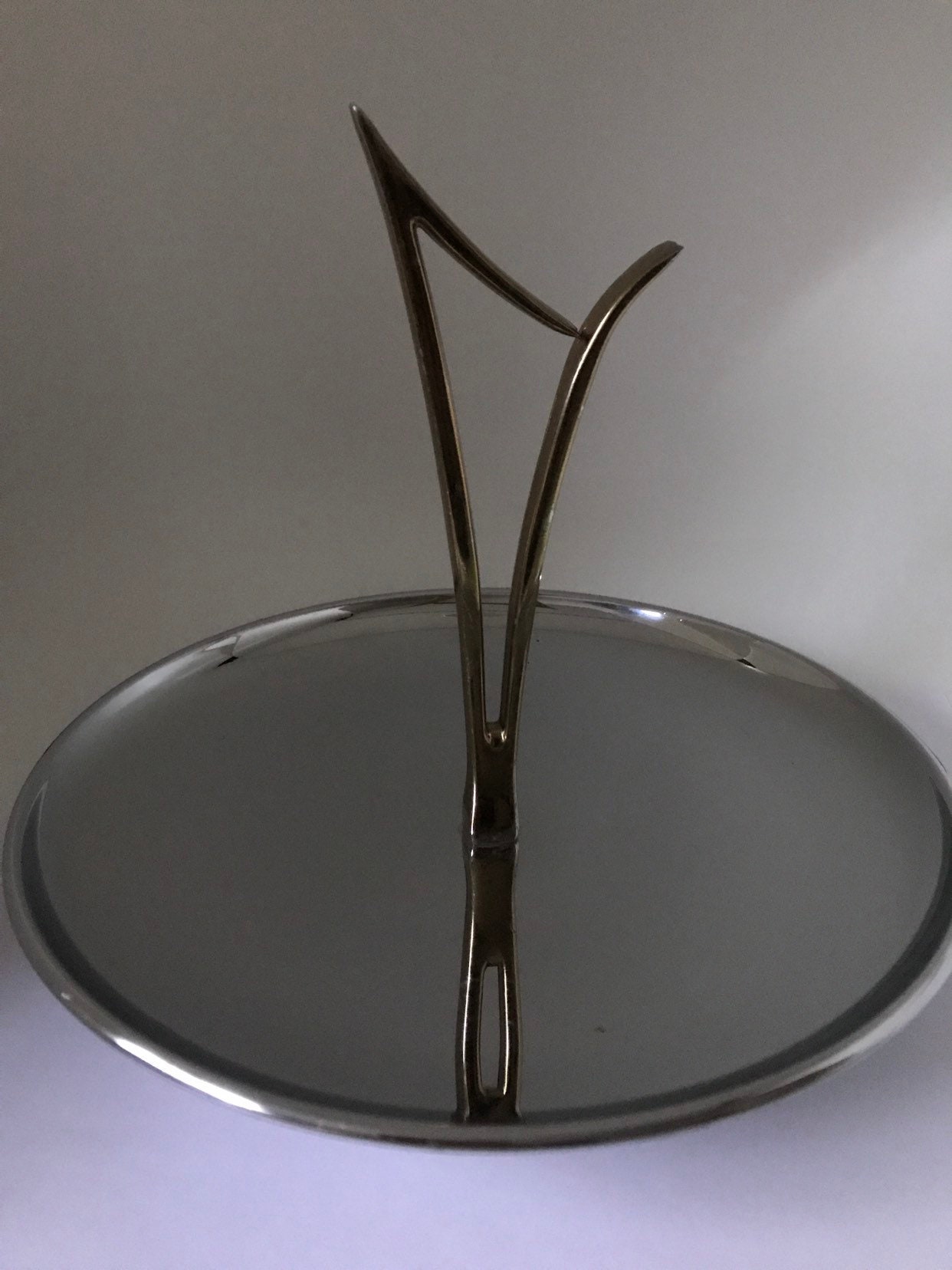 Vintage chrome Kromex candy dish serving tray round platter 8.5 MCM