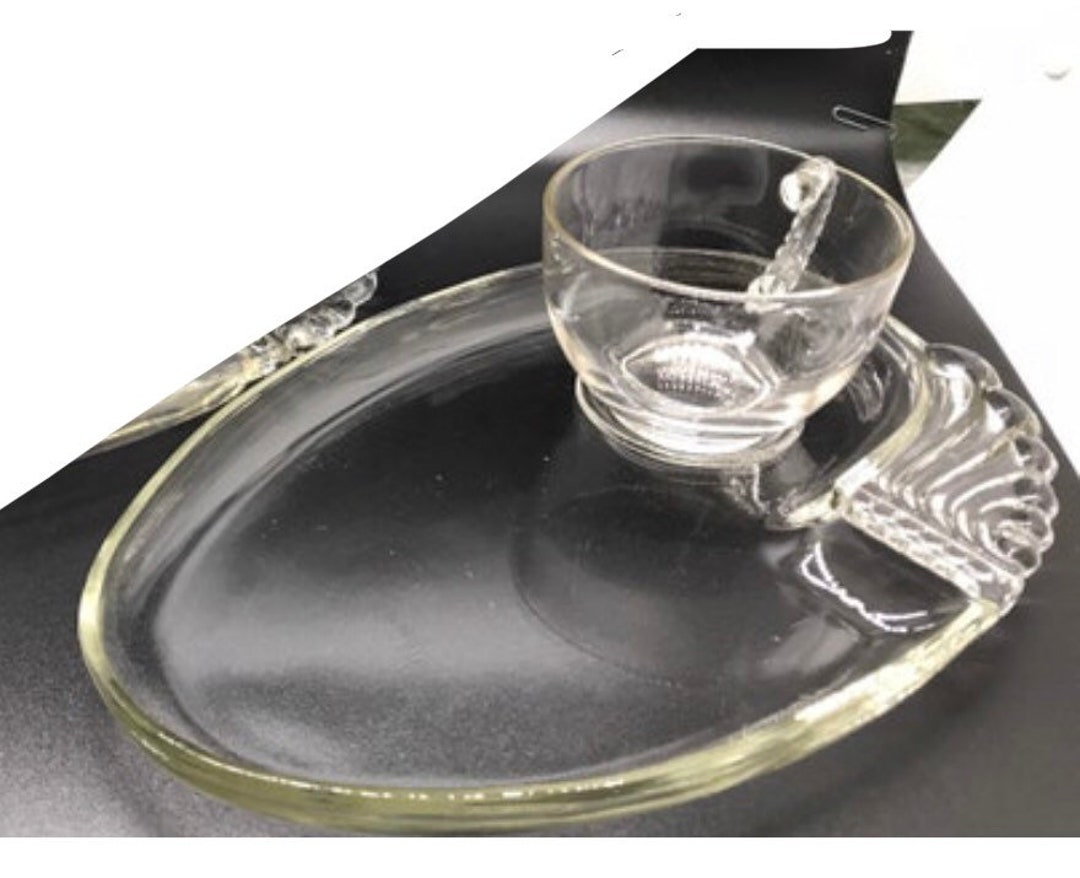 Vintage Clear Glass Snack Set Etsy