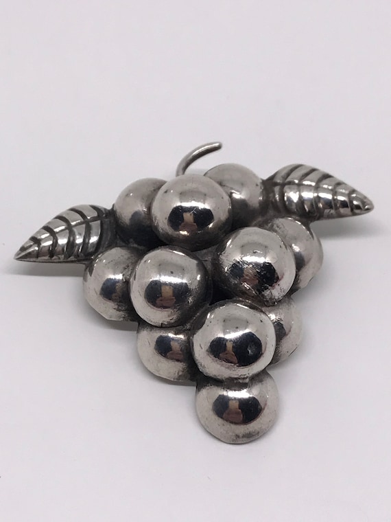 Large Vintage Silver grape cluster pin brooch