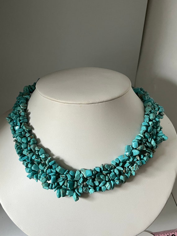 Dyed howlite turquoise colored beaded collar chok… - image 1
