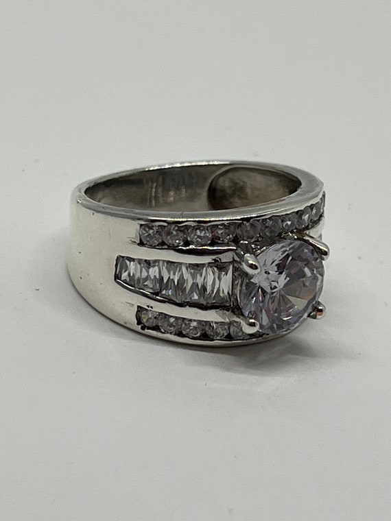 Sterling silver wide CZ cocktail ring sz 8