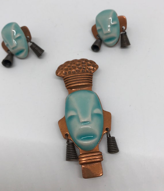 Vintage tribal copper and turquoise-colored porcel