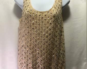 1950's hand beaded in Hong Kong for Montgomery Ward cream tank top size M