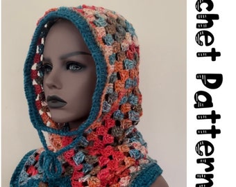 Hooded Pullover Crochet PATTERN PDF Granny Square hooded cowl crochet neck warmer cowl with hood pattern.