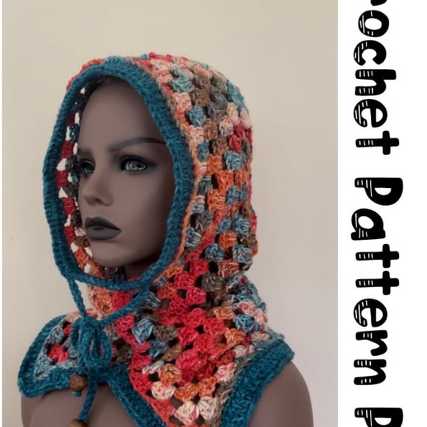 Hooded Pullover Crochet PATTERN PDF Granny Square hooded cowl crochet neck warmer cowl with hood pattern.
