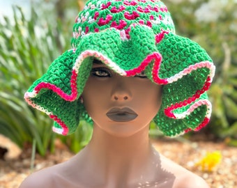 Handmade Crochet Sun Hat with Matching Earrings