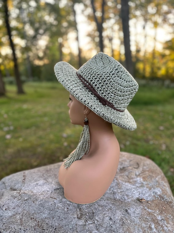 NWT Versatile Embossed Crochet Fedora With An Adjustable Drawstring. Crochet Flat Brim Fedora Hat Pattern (PDF Pattern) With FULL  main image 4