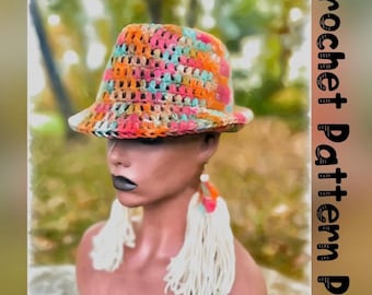 Crochet flip brim fedora short brim hat PDF pattern with video tutorial brimmed hat crochet brimmed hat fedora pattern