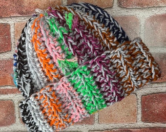 Unisex Crochet Scrap Beanie crochet scrappy hat happy scrappy crochet hat one-of-a-kind crochet hat for fun everyone. Your favorite hat