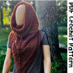 Crochet Hood Poncho Cowl CROCHET PATTERN hooded bandana style cowl long adjustable neck with drawstring winter poncho cowl or hood pattern