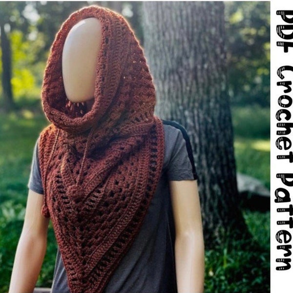 Crochet Hood Poncho Cowl CROCHET PATTERN hooded bandana style cowl long adjustable neck with drawstring winter poncho cowl or hood pattern