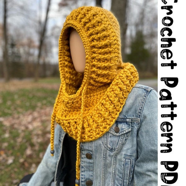Hooded Cowl Crochet Pattern, Bulky Neckwarmer (PDF Pattern) with Photo Guide