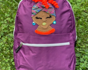 Crochet Girl Applique Backpack, Handmade SassPack