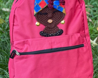 Crochet Backpack bag crochet girl applique with earrings  SassPack Backpack