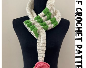 Keyhole Scarf Crochet Pattern, Mini Cowl with Flower (PDF Pattern)