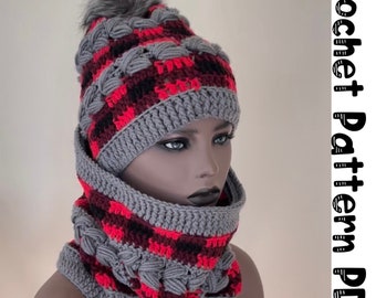 Buffalo Plaid Hat and Cowl Crochet Pattern (PDF) with Video Tutorial