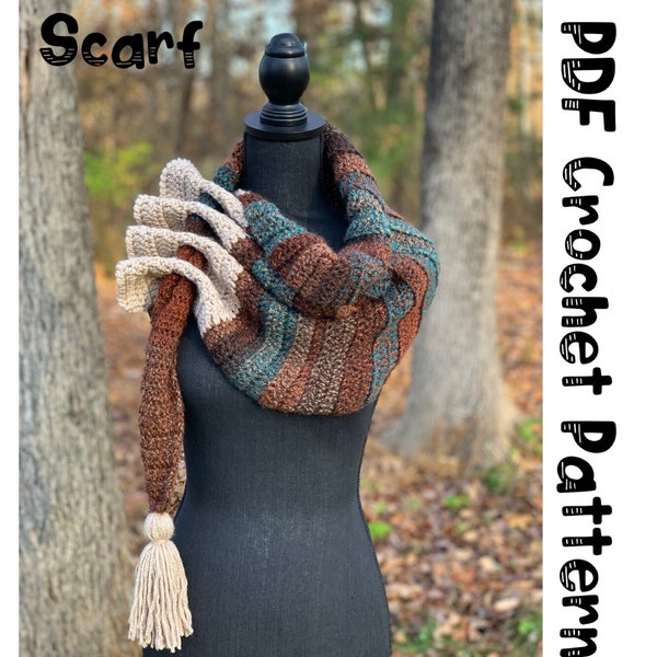 Patrón de ganchillo para bufanda con forma de ojo de cerradura Bufanda con volantes Regalo para ella Bufanda de ganchillo para invierno Bufanda para otoño Calentador de cuello Hermoso patrón de ganchillo