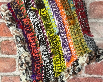 Crochet Scrappy Hood with Faux Fur, Fun Colorful Hat