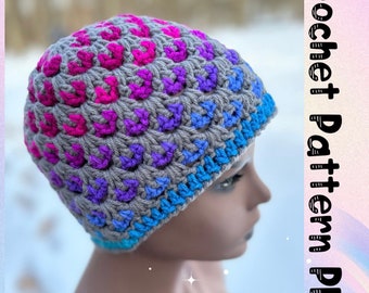 Granny Square Crochet Beanie Pattern, Colorwork Hat (PDF) with Video Tutorial