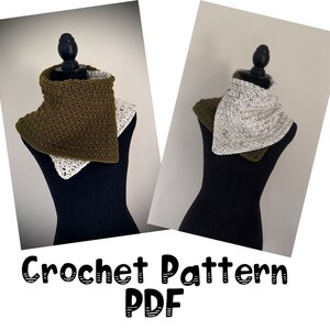 Puede incluir: Patrón de crochet PDF para un cuello de dos tonos. Un lado es un punto de crochet verde y el otro lado es un punto de crochet blanco.