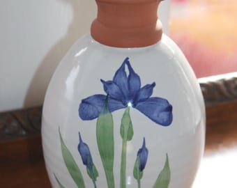 Emerson Creek Pottery Iris Vase • Hand-Painted Red Clay • Bedford VA Folk Pottery