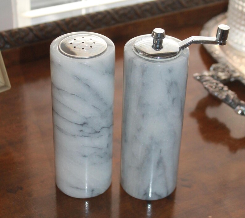 Marble Salt and Pepper Mill/shaker Set - Cool, Heavy, Slim, French or ...