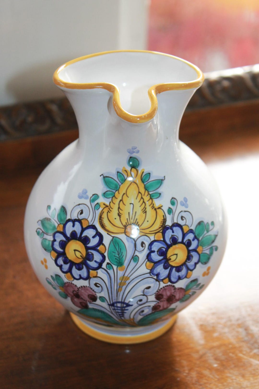 Modra Slovak Majolica Pitcher • Hand-painted Red Clay Folk Pottery
