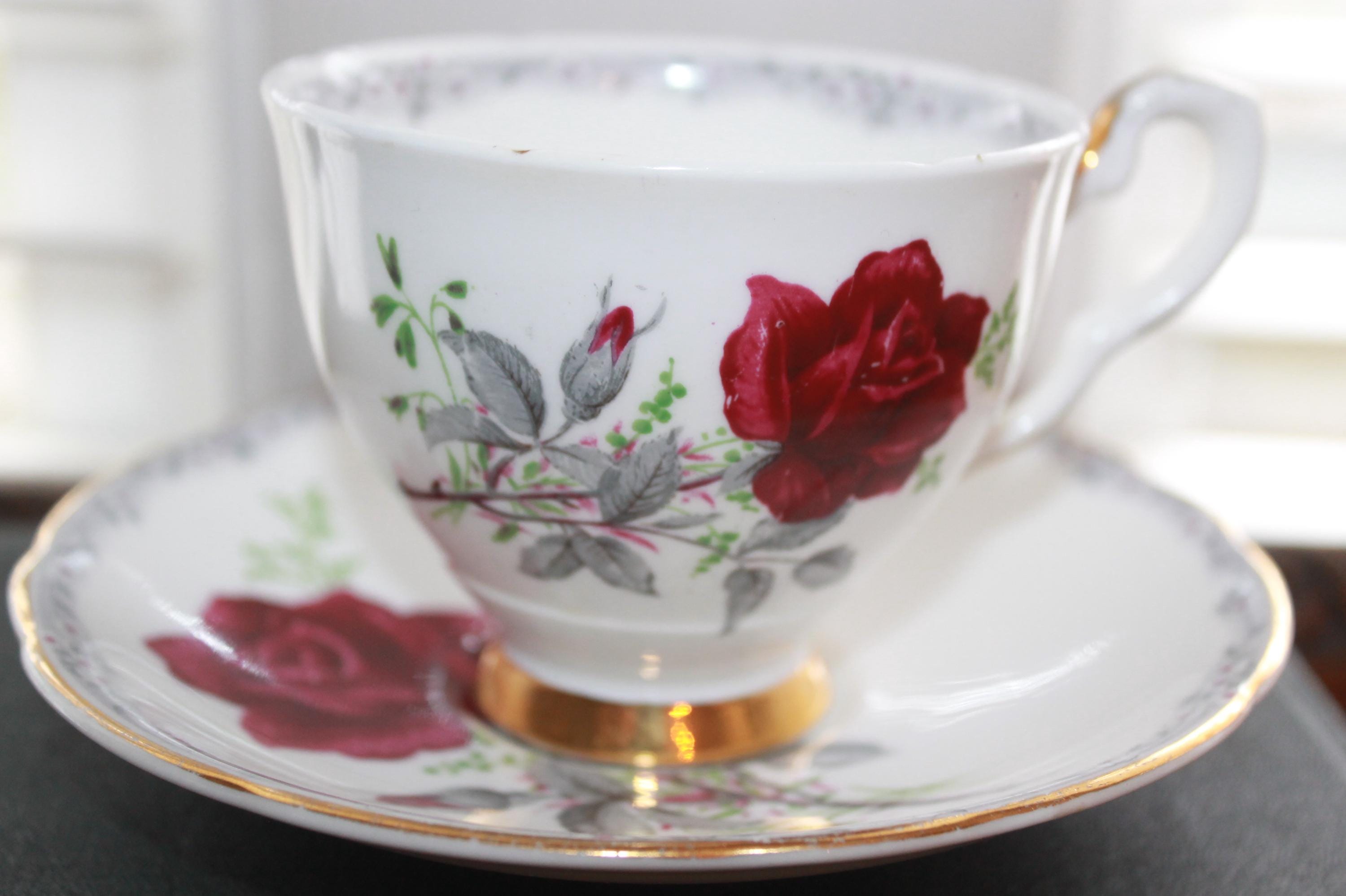 Royal Stafford Roses to Remember Deep Red Floral Teacup Saucer
