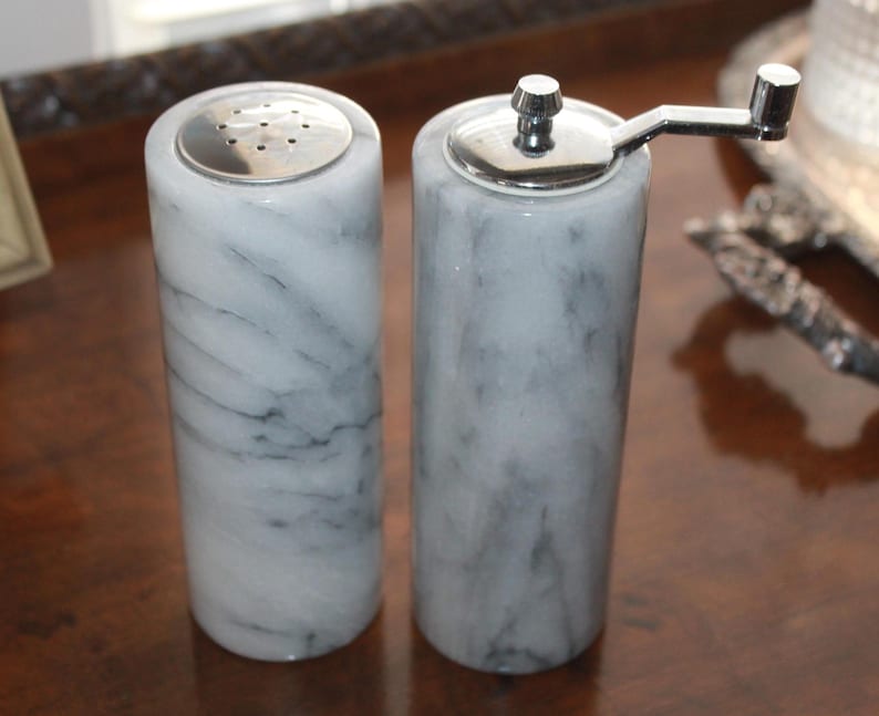 Marble Salt and Pepper Mill/shaker Set - Cool, Heavy, Slim, French or ...
