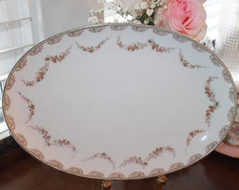 Vintage Noritake Denise 5508 Oval Platter – Brown Leaf Swags, Orange Flowers, Gold Trim – Mid-Century, Mint Condition, Discontinued pattern