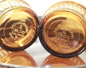 Fire-King Amber Ramekins, Set of 2 Anchor Hocking Oven-Proof Custard Cups, Ribbed Sides, Vintage Fall or Thanksgiving Table