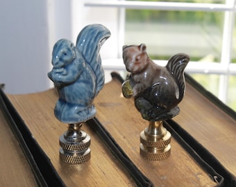 Vintage Wade Porcelain Squirrel Lamp Finial - Choice of Blue or Brown Squirrel and Brass or Nickel Swivel Base, Squirrel Gift, Squirrely