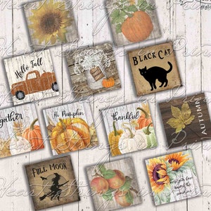 Autumn 2x2 Printable, Collage, Primitive, Digital Download 1384