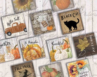 Autumn 2x2 Printable, Collage, Primitive, Digital Download 1384